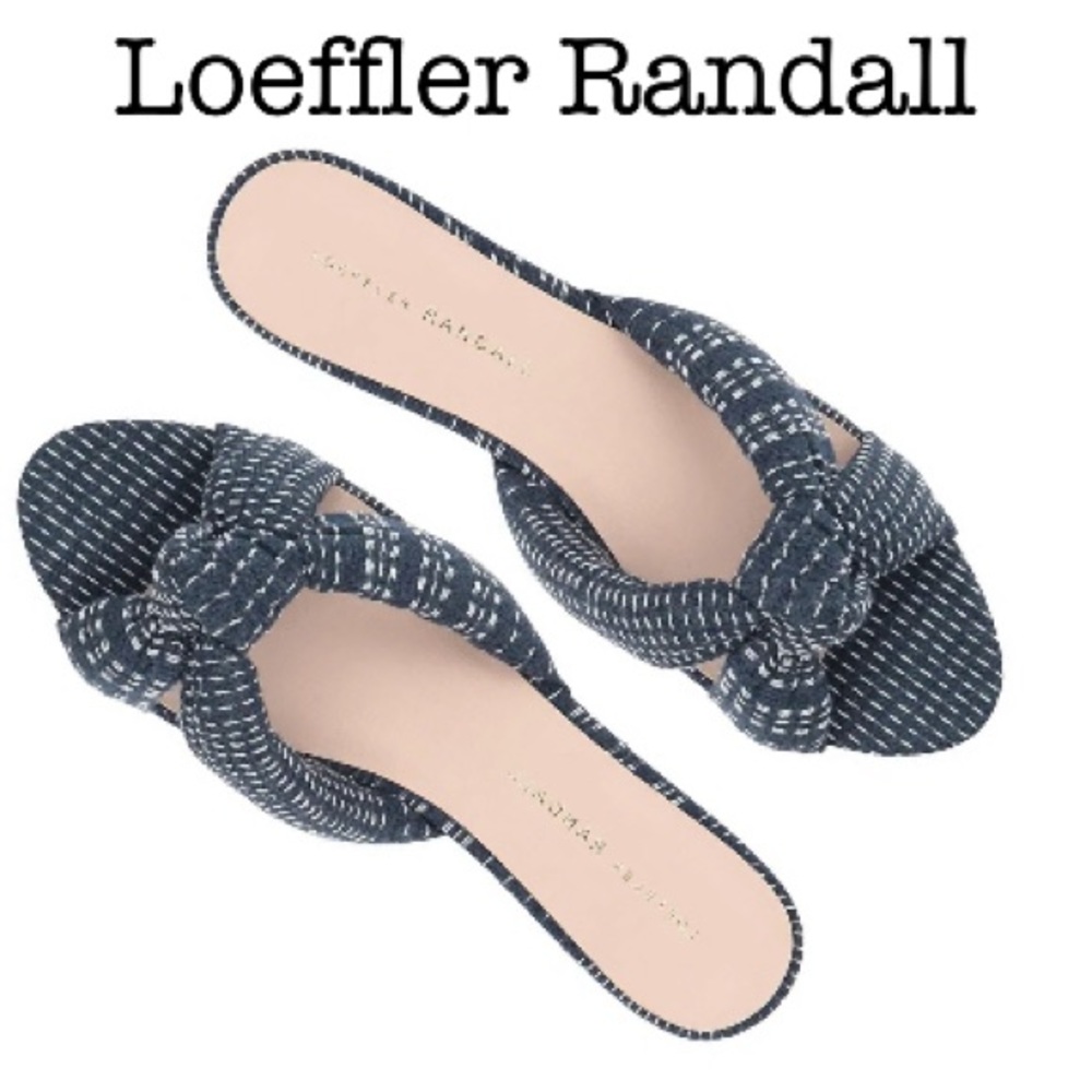 Loeffler Randall Elsie Stitched Denim Mule Sandals Size 7 1/2
